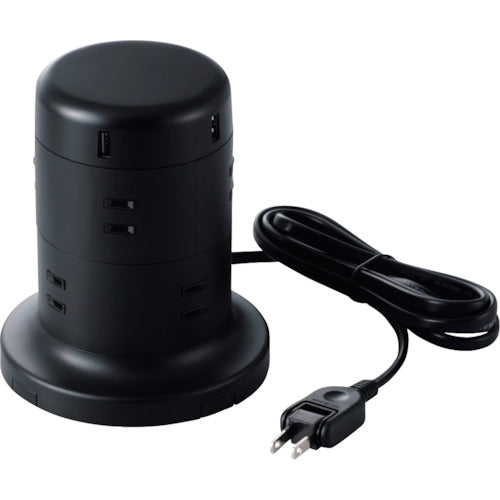 エレコム　タワー型タップ　８個口　雷サージ付　ホコリ防止シャッター付　固定可能　２．０ｍ　ブラック　TT-U01-0820BK　1 個