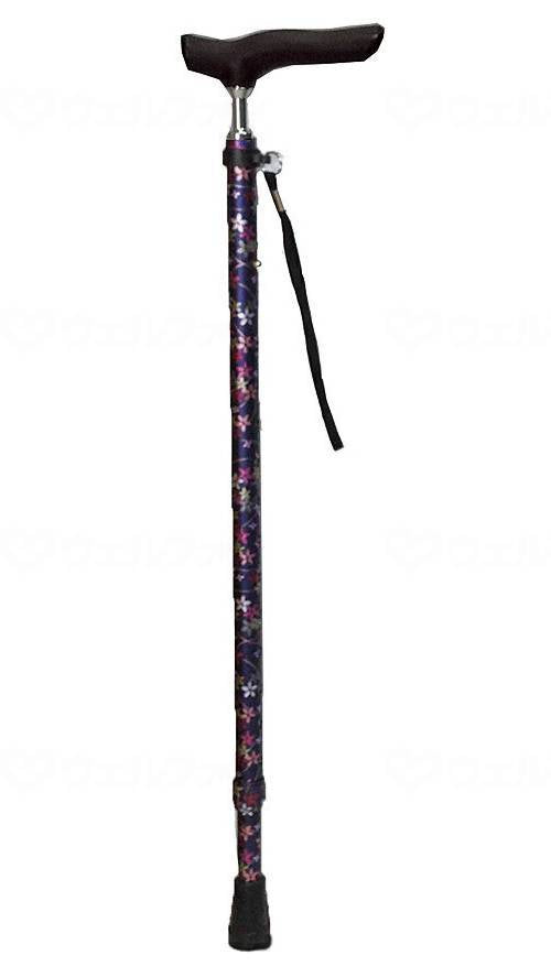 Shima Seisakusho Telescopic Joint Japanese Pattern Walking Stick, Navy Blue Floral Pattern
