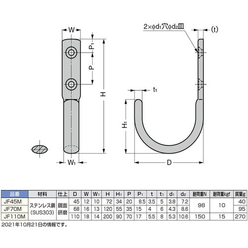 ＳＵＧＡＴＳＵＮＥ　（１１００２００７３）ＪＦ１１０Ｍステンレス鋼製ジャンボフック　JF110M　1 個