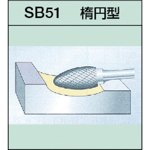 スーパー　スーパー超硬バー　オール超硬タイプ　楕円型（ダブルカット）刃径：５．０ｍｍ　刃長：９．５ｍｍ　軸径：３．０ｍｍ　SB51D10　1 本