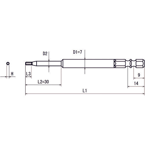 近江　六角６．３５　溝９、１３兼用差込　ヘキサゴンビット　Ｈ１．２７　全長７０　段付φ３ｘ３０　V32XH1.27-70- 3　10 本