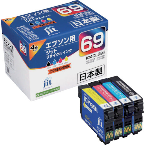 ｊｉｔ　エプソン　ＩＣ４ＣＬ６９対応　ジットリサイクルインク　ＪＩＴ−Ｅ６９４Ｐ　４色入り　JIT-E694P　1 箱