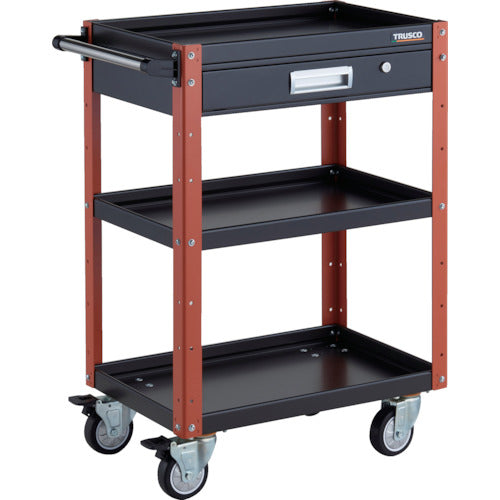 TRUSCO Tool Wagon Eagle Wagon 600 x 400 x H880 with drawer, 4 swivel wheels, urethane wheels, black/orange EGW-963VUJ-BKOR 1 unit