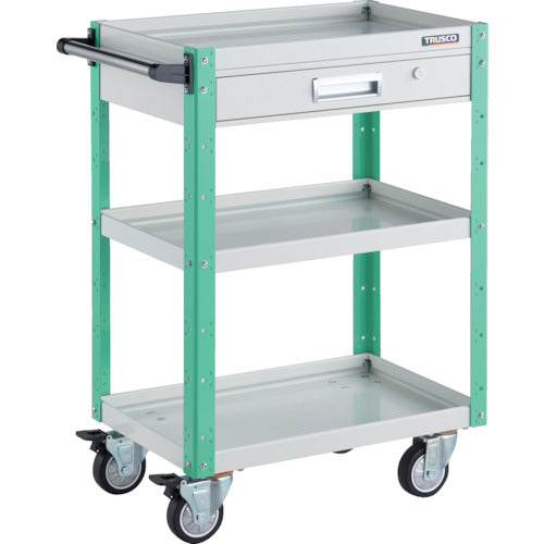 TRUSCO Tool Wagon Eagle Wagon 600 x 400 x H880 with drawer, 4 swivel wheels, urethane wheels, white/young green EGW-963VUJ-WYG 1 unit