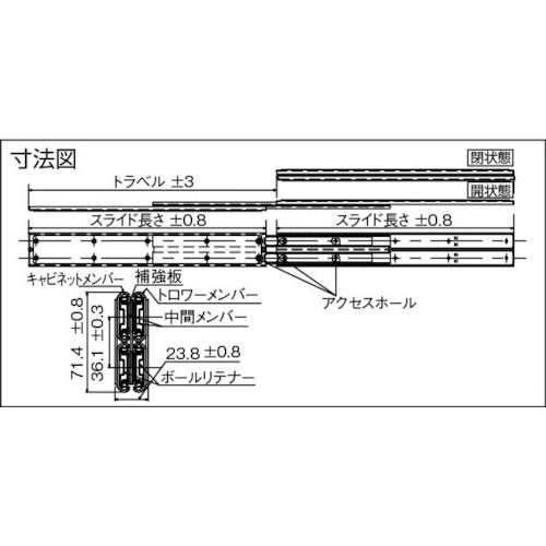 アキュライド　ダブルスライドレール７１１．２ｍｍ　C501-28　1 本