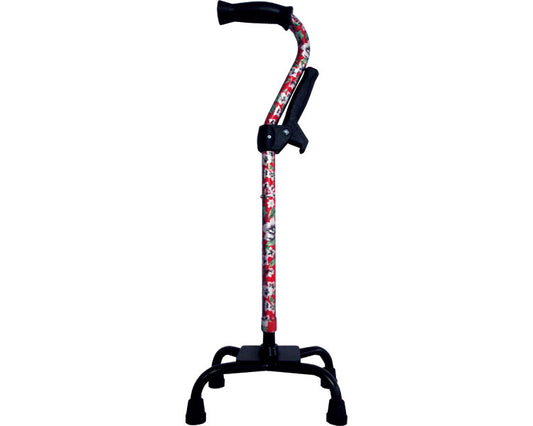 Four-pronged cane with auxiliary grip / WB3801 Flower pattern red 1 piece