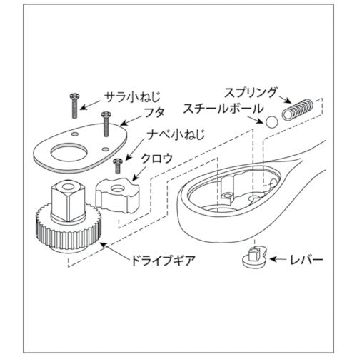 ＫＴＣ　ラチェットハンドル用パーツ　９．５ｓｑ．ラチェットヘッドリペアキット（ユニオン機構なしタイプ用）　BR3A-K　1 Ｓ