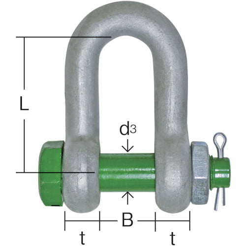 TAIYO 그린 핀 스탠다드 샤클 스트레이트 볼트 너트 6.5t(3300187) GPSB-6.5T 1개