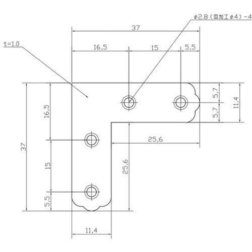 ＷＡＫＩ　ユニクロ隅金　平横　ＢＫ−００２　３５　４枚入り　BK-002　1 組
