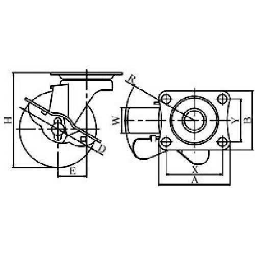 YUEI Plate-type Swivel Caster Nylon Wheel Diameter 75mm with Stopper S-type SG-S Model Mounting Dimensions 55 x 42 SG-75NS 1 pc