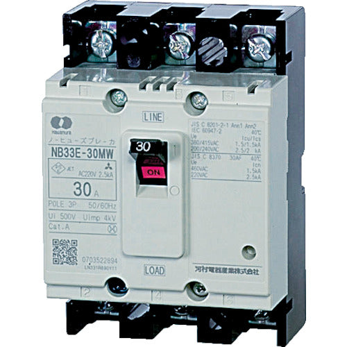 Kawamura Electric Distribution Board No-Fuse Breaker, Rated 3A, Width 68mm, NB 33E-3MW, 1 piece