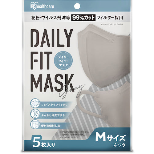 ＩＲＩＳ　２８９１１８　ＤＡＩＬＹ　ＦＩＴ　ＭＡＳＫ　立体マスク　ふつうサイズ　５枚入　グレー　RK-D5MG　1 袋