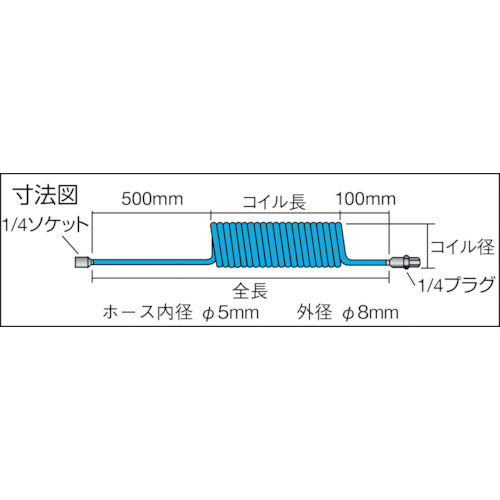 ＴＲＵＳＣＯ　αウレタンコイルホースブルー　カップリング付　２ｍ　TUCH-3B　1 本