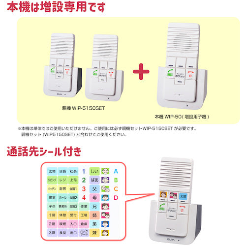 ＥＬＰＡ　ワイヤレスインターホン　増設子機（充電台＋子機）　WIP-50　1 個