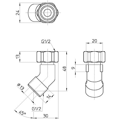 SANEI 편너트 부착 45°엘보 T843-2-13 1개
