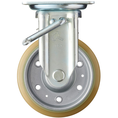 해머 플레이트식 캐스터 플레이트식 캐스터 고정(스토퍼 부착) 바퀴 지름 150mm 우레탄 바퀴(스틸 휠・래디얼 볼 베어링)