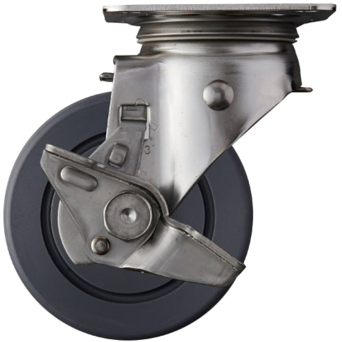 해머 스테인리스제 플레이트식 캐스터 플레이트식 스테인리스 캐스터 자재(스토퍼 부착) 바퀴 직경 100mm MC나일론 S 시리즈 313S-MCB100 1개