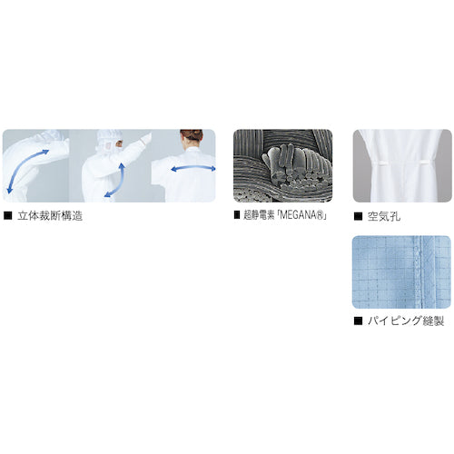 ミドリ安全　クリーンウェア　フード一体型超静電クリーンスーツ　Ｃ１５５０Ｗ　ホワイト　３Ｌ　C1550W-3L　1 着