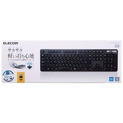 ELECOM Wireless Keyboard, Thin, Membrane Type, Antibacterial, Full Size, Black, TK-FDM110TKBK, 1 Unit