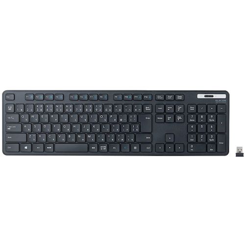 ELECOM Wireless Keyboard, Thin, Membrane Type, Antibacterial, Full Size, Black, TK-FDM110TKBK, 1 Unit
