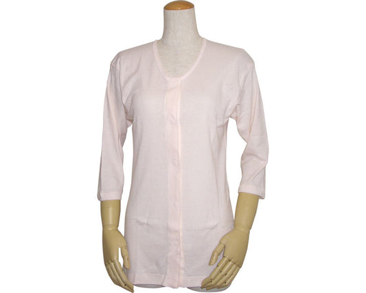 婦人前開きワンタッチテープ式七分袖シャツ / 43262　S　ピーチ　1 枚