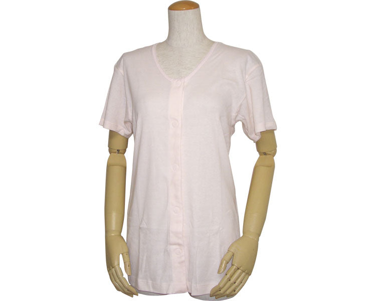 Women's front opening one-touch tape type three-quarter sleeve shirt / 43253 S Peach 1 piece