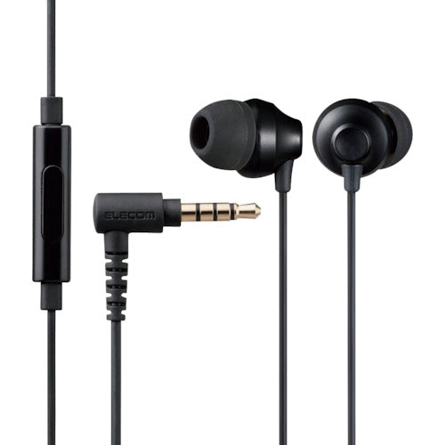 ELECOM Stereo Earphones, In-Ear Type, 3.5mm Diameter, with Microphone, Fast Music, 10.0mm Driver, Black, EHP-F12CMBK, 1 Piece