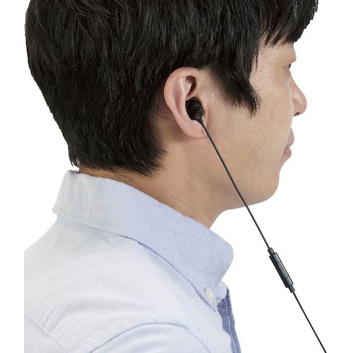 ELECOM 스테레오 이어폰 캐널형 직경 3.5mm 마이크 부착 Fast Music 10.0mm 드라이버 블랙 EHP-F12CMBK 1개