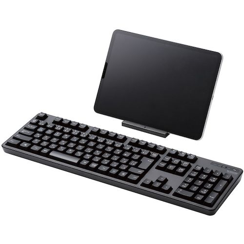 ELECOM Bluetooth full keyboard, membrane type, with stand, multi-pairing support, black, TK-FBM112BK, 1 unit