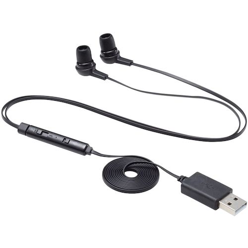 ELECOM In-ear Headset, Canal, with Mute Switch, Both Ears, USB, Black, HS-EP17UBK, 1 pc