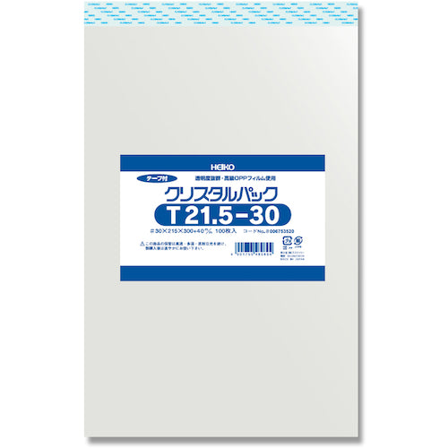 ＨＥＩＫＯ　ＯＰＰ袋　クリスタルパック　テープ付　Ｔ　２１．５−３０　１００枚入り　006753520　1 袋