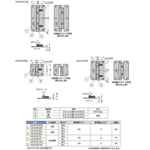 ＳＵＧＡＴＳＵＮＥ　（１７００９０９４０）ＨＧ−ＯＴＡ１００ワンタッチリリースヒンジ　HG-OTA100　1 個