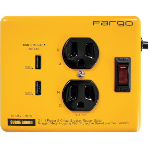 Ｆａｒｇｏ　スチールタップ　ＡＣ２個口　３．４Ａ　ＵＳＢ　２ポート　イエロー　PT410YE　1 個