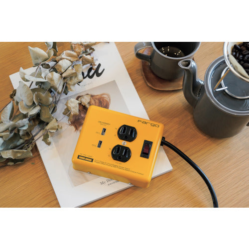 Ｆａｒｇｏ　スチールタップ　ＡＣ２個口　３．４Ａ　ＵＳＢ　２ポート　イエロー　PT410YE　1 個