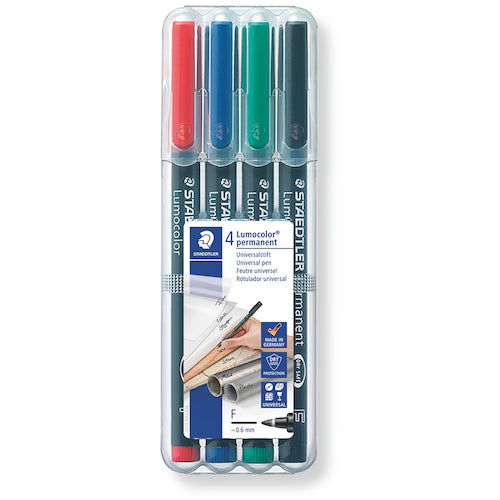 STAEDTLER Lumo Color Pen, Oil-Based, Extra Fine, F, Set of 4 Colors, 318 WP4 1 S