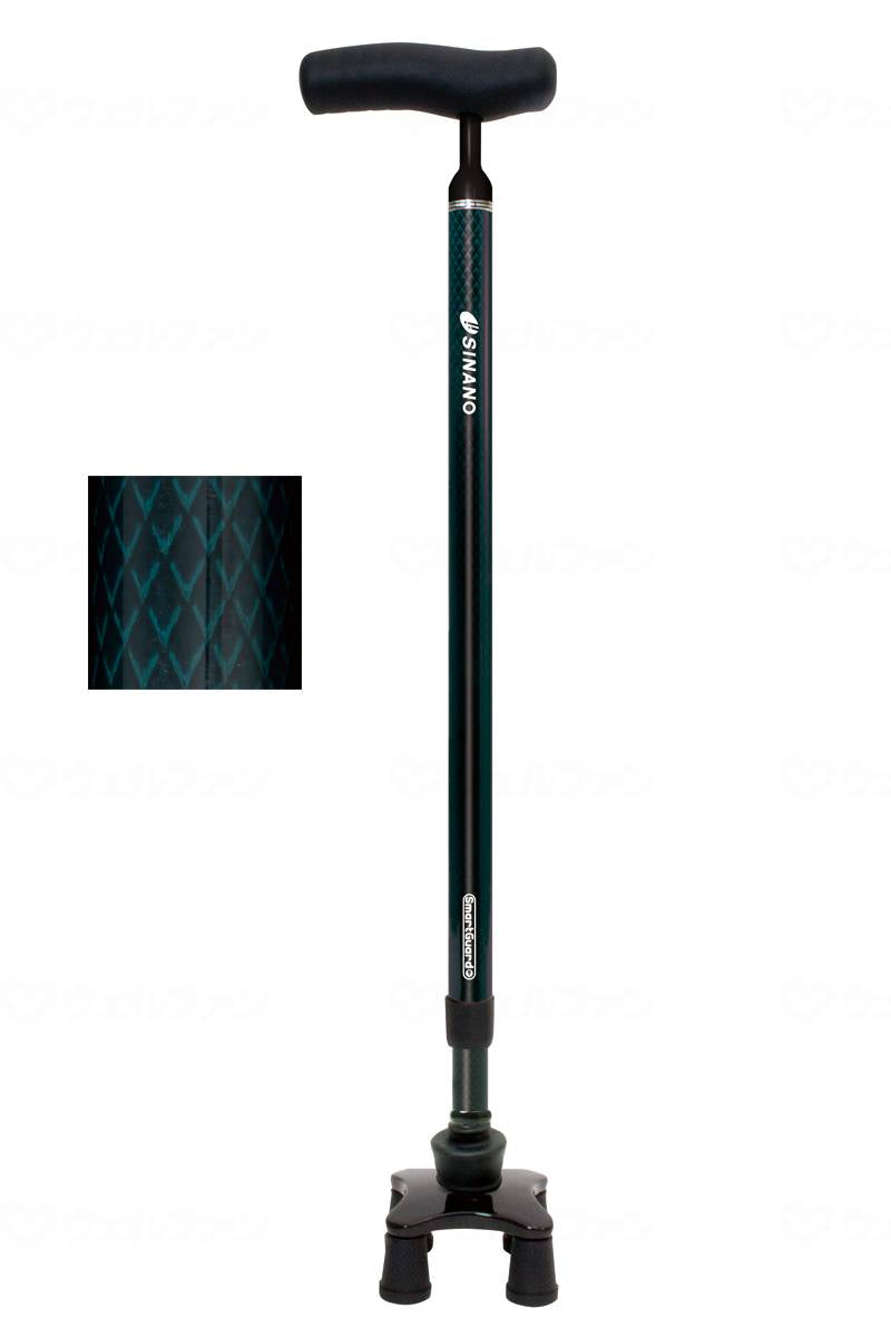 Shinano Karuraku 4-point Cane 360 ​​with Smart Guard, Dark Blue