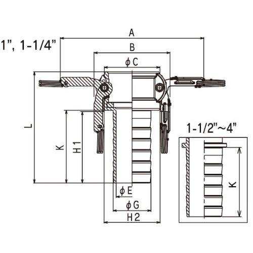 토요쿠스 캠록 트윈 록 타입 커플러 호스 생크(가는) 스테인리스 633-CTL 3인치 SST 633-CTL-3-SST 1개