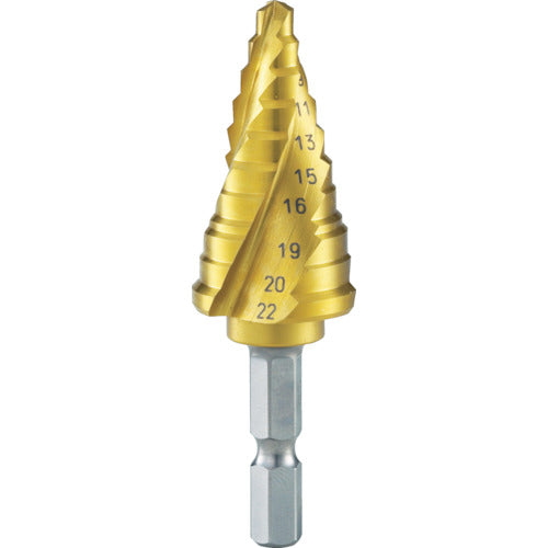 TRUSCO Hexagonal Shaft Step Drill, 3-Blade, Titanium Coated, 5-22mm, 3S-NMS-22G, 1 Piece