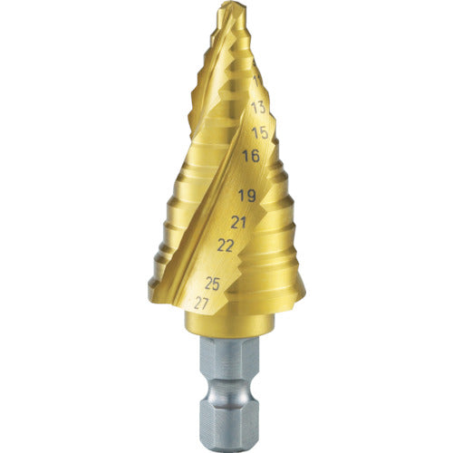 TRUSCO Step Drill, 3-Blade, Titanium Coated, 5-27mm, 12 Steps, 3S-NMS-27G, 1 Piece