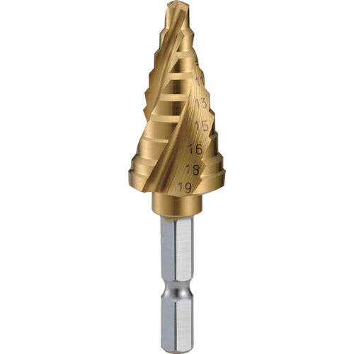 TRUSCO 육각축 스텝 드릴 3장 블레이드 티타늄 코팅 5~19mm 3S-NMS-19G 1개