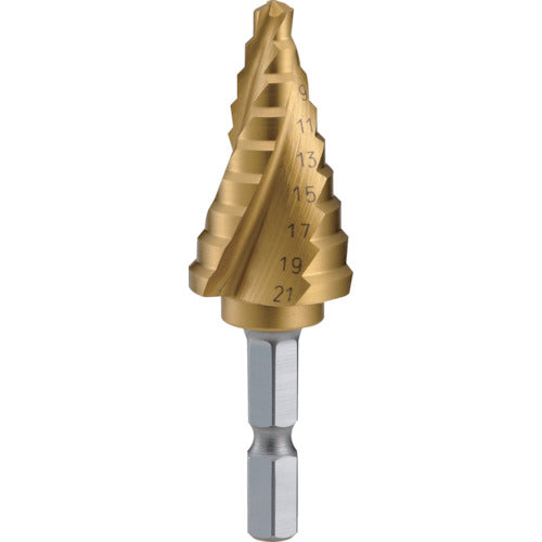TRUSCO Hexagonal Shaft Step Drill, 3-Blade, Titanium Coated, 5-21mm, 3S-NMS-21G, 1 Piece