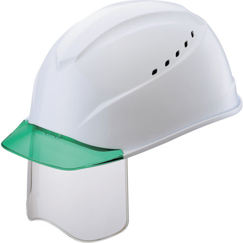 タニザワ　エアライトＳ搭載ヘルメット（グリーン透明ひさし・溝・通気孔・シールド付）　白色　1230VJ-SH-V3-W3-J　1 個