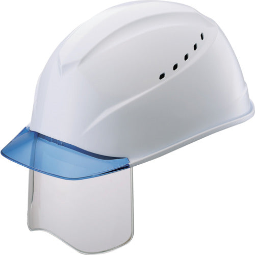 タニザワ　エアライトＳ搭載ヘルメット（ブルー透明ひさし・溝・通気孔・シールド付）　白色　1230VJ-SH-V5-W3-J　1 個