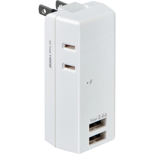 ELPA Lightning Resistant USB Tap 2 Outlets 2 Ports 2.4A UA-222SB 1 pc
