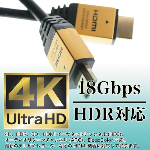 ホーリック　ＨＤＭＩケーブル　１ｍ　ゴールド　ＨＤＭ１０−８８１ＧＤ　HDM10-881GD　1 個