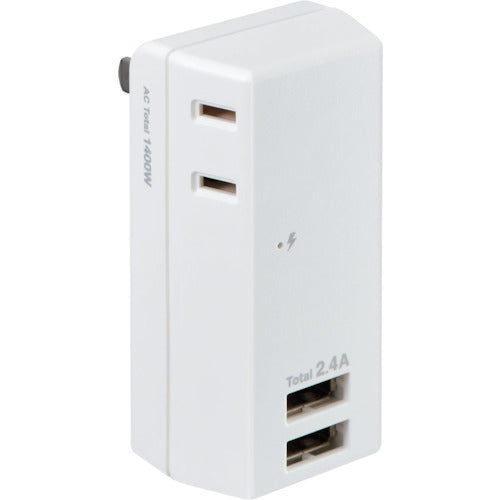 ELPA Lightning Resistant USB Tap 2 Outlets 2 Ports 2.4A UA-222SL 1 pc