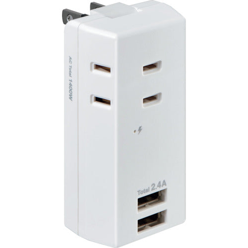 ＥＬＰＡ　耐雷ＵＳＢタップ３個口２ポート２．４Ａ　UA-322SB　1 個