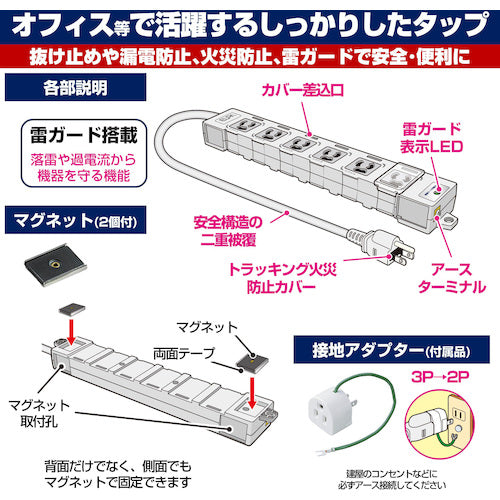 ＥＬＰＡ　カバー付事務所向けタップ６Ｐ耐雷　OAT-JPC63SB　1 個