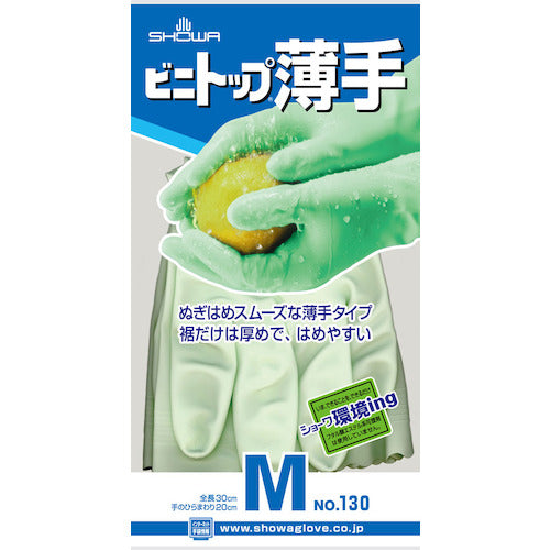 ＳＨＯＷＡ　塩化ビニール手袋　Ｎｏ１３０ビニトップ薄手　グリーン　Ｍサイズ　NO130-MG　1 双