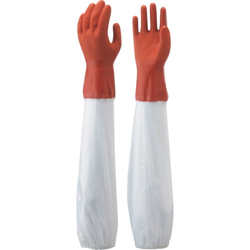 SHOWA Gloves with Arm Covers No. 645 New Vinyl Robe with Arm Covers Orange/White L Size NO645-L 1 Pair